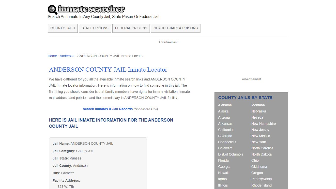 ANDERSON COUNTY JAIL Inmate Locator - Inmate Searcher